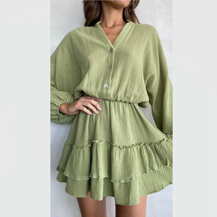 Women's Musselin Mini Tunic with elastic waist, button placket, and layered ruffle skirt Mune Fashion