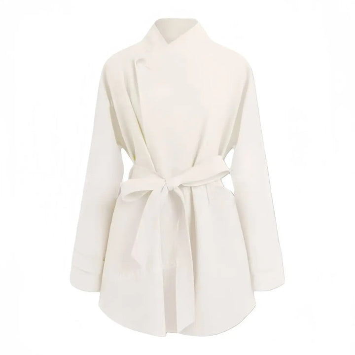 Women Oversized Wrap Blouse with Stand Collar and Tie Belt Mune Fashion