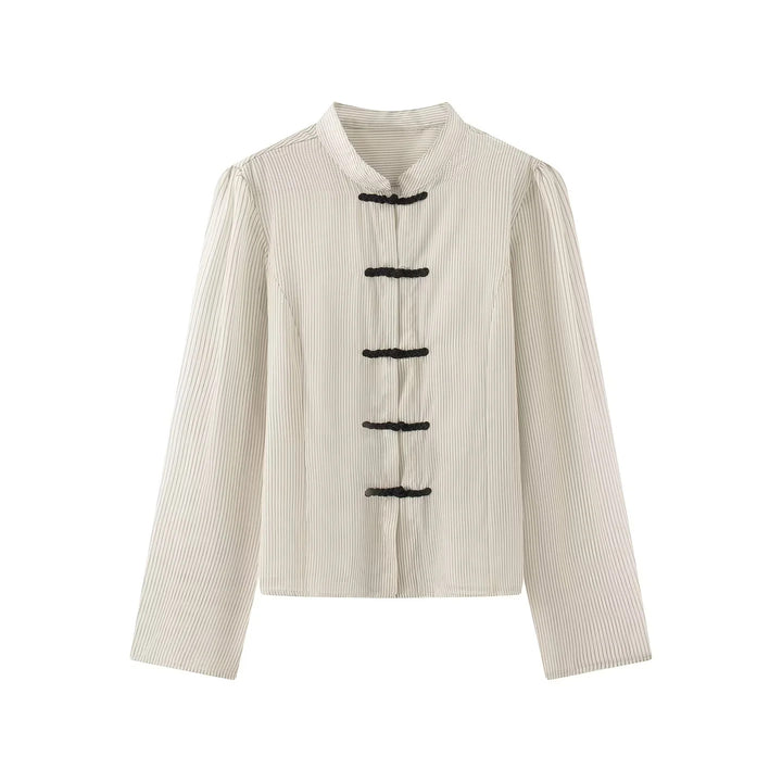 Women's tailored Chinese-inspired jacket with stand-up collar and decorative knot closures Mune Fashion