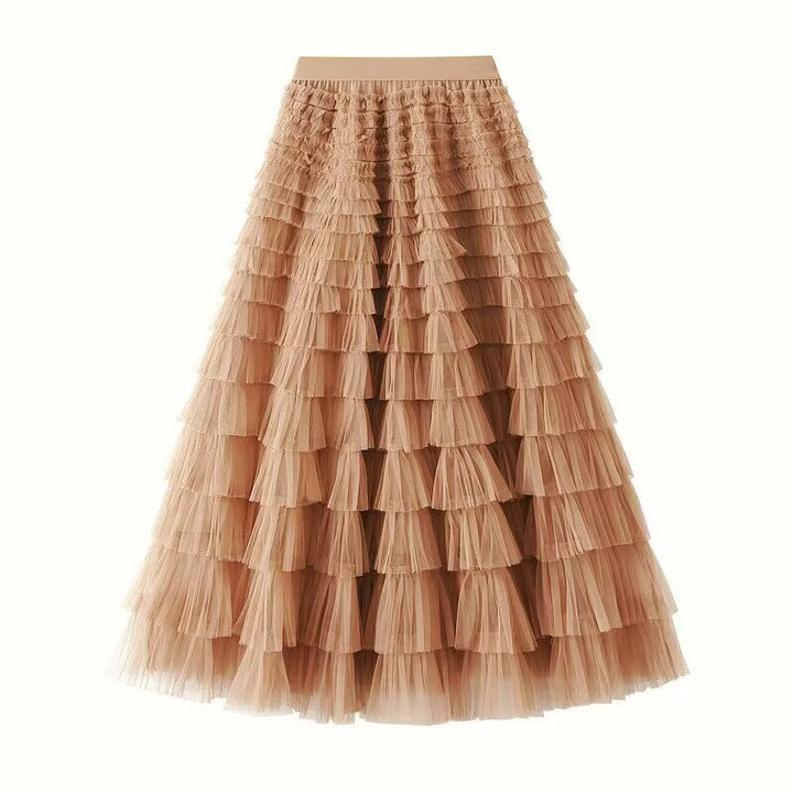 Women's layered tulle midi skirt with elastic waistband and ruffles Mune Fashion