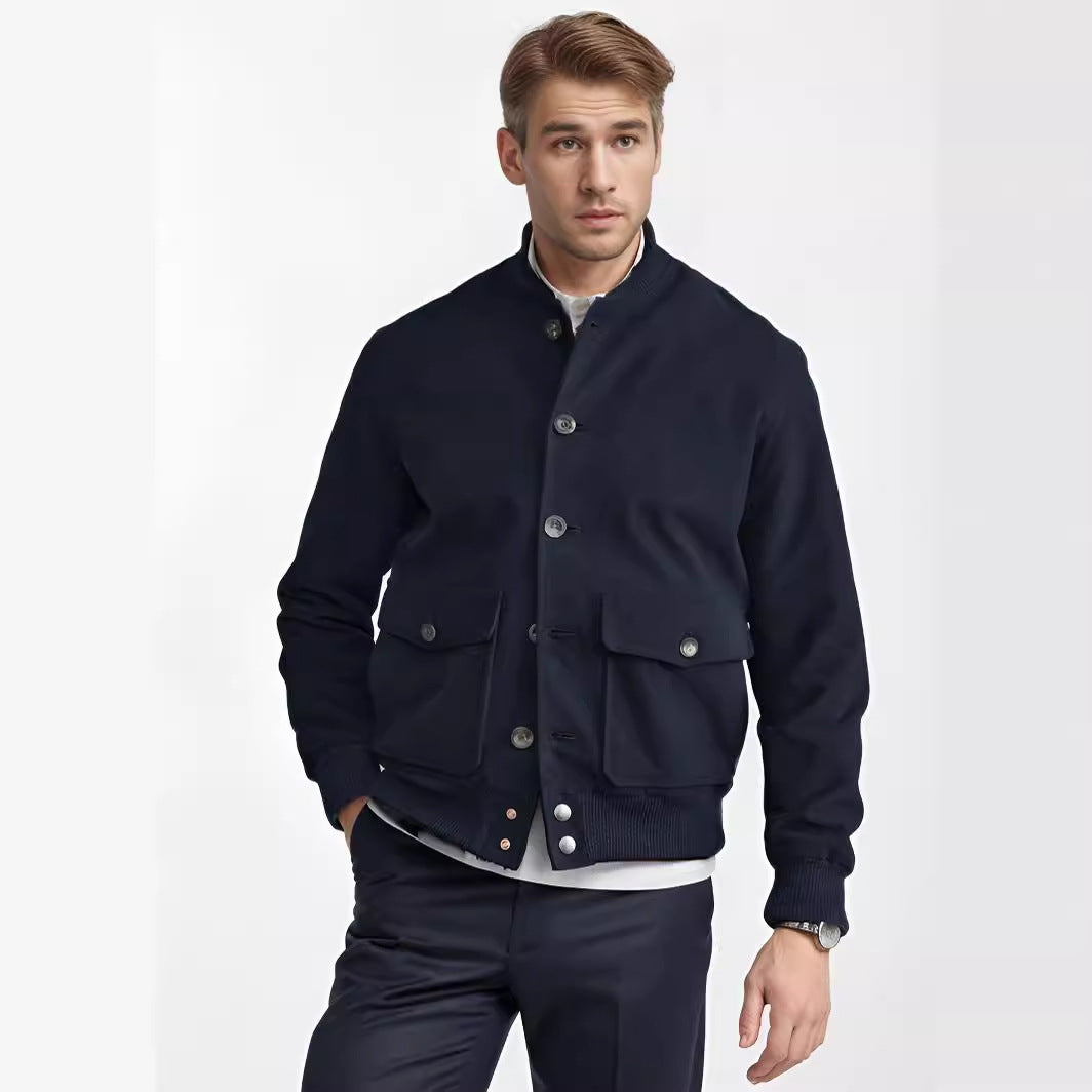 Men's bomber-style short jacket with button closure and flap pockets Mune Fashion