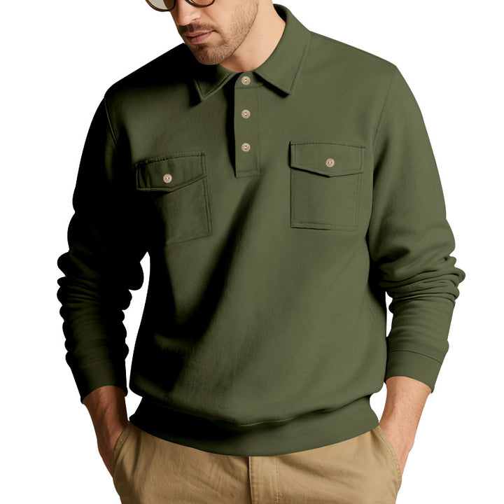 Men's polo collar sweatshirt with patch chest pockets and ribbed cuffs Mune Fashion