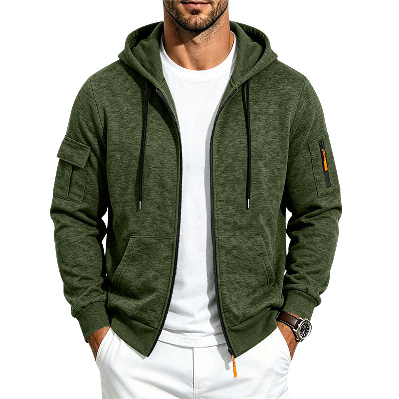 Men's hooded sweatshirt jacket made of melange French terry with zipper and sleeve pocket Mune Fashion