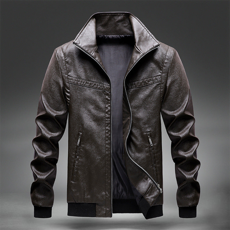 Men's faux leather bomber jacket with ribbed cuffs, stand-up collar and concealed zipper pockets Mune Fashion