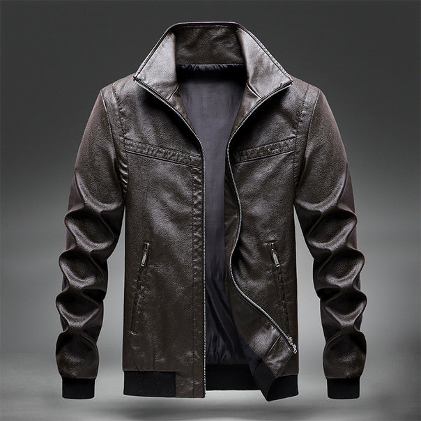 Men's faux leather bomber jacket with ribbed cuffs, stand-up collar and concealed zipper pockets Mune Fashion