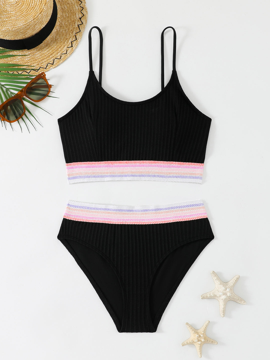 Women’s Sporty Bikini Set with Fashionable Ribbed Design and Elastic Waistband Mune Fashion