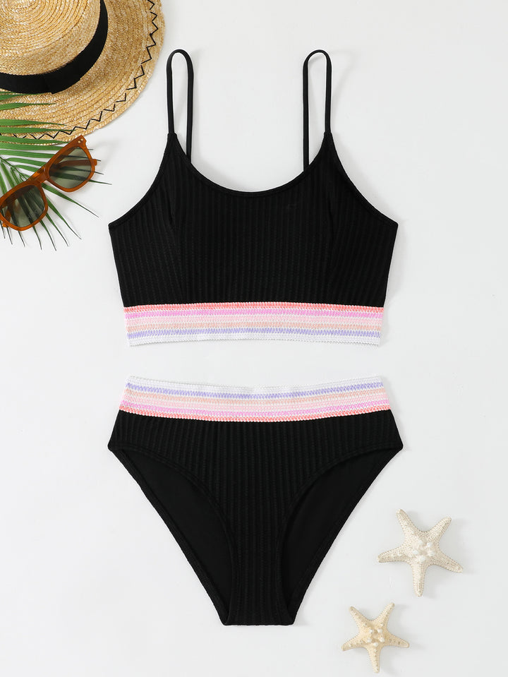 Women’s Sporty Bikini Set with Fashionable Ribbed Design and Elastic Waistband Mune Fashion