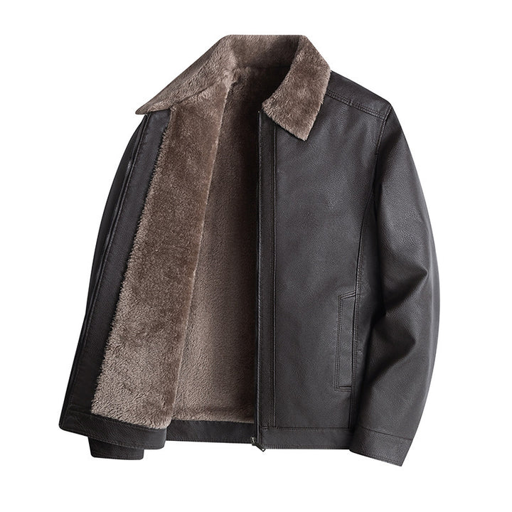 Men's Casual Faux Leather Jacket with Fleece Lining Mune Fashion