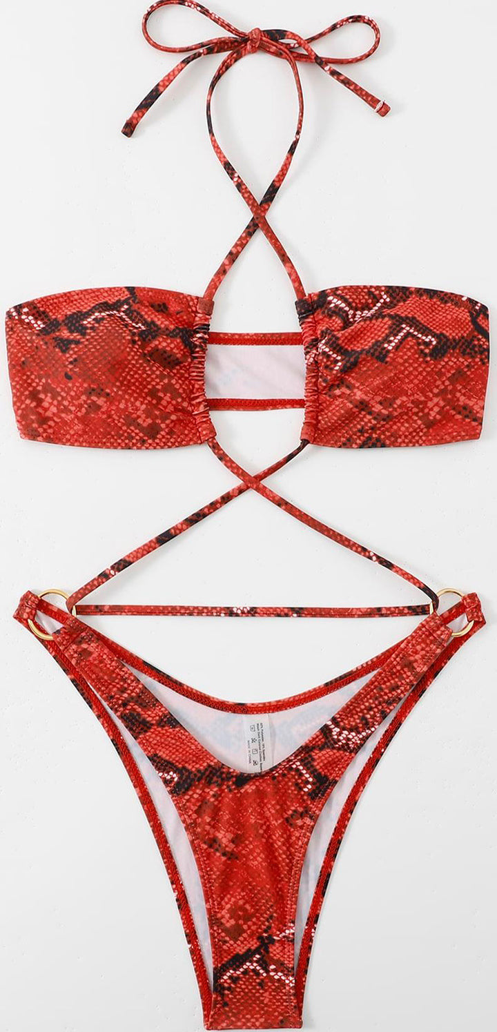 Women's triangle bikini set with sophisticated wrap design and decorative tie knots Mune Fashion