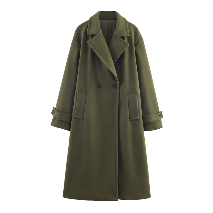 Women Oversized Wool Blend Coat with Double-Breasted Closure, Wide Lapels and Sleeve Tabs Mune Fashion