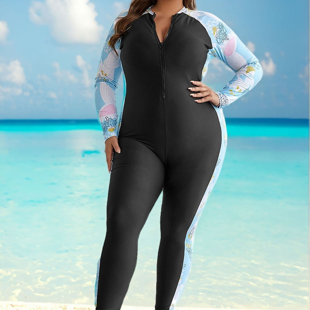 Women's Long Sleeve Swimsuit with High Collar and Zipper Mune Fashion