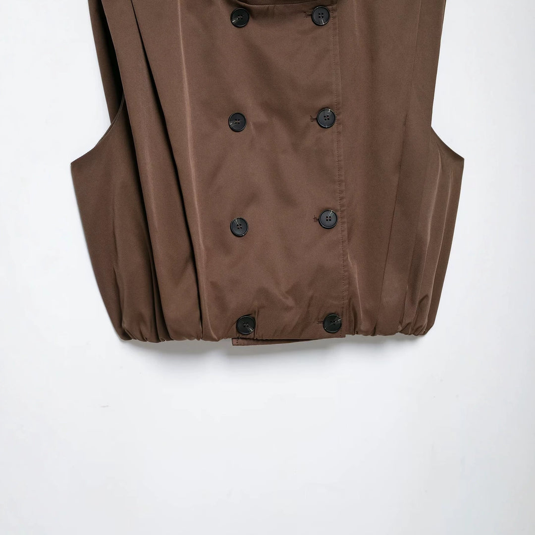Women Sleeveless Trench Vest with Double Breasted and Stand Collar Mune Fashion