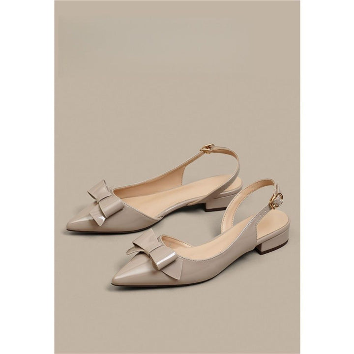 Women Elegant Pointed Toe Slingback Pumps in Vintage Look with Low Block Heel and Bow Application Mune Fashion