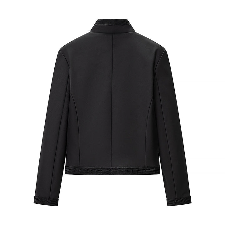 Ladies short blazer in marshal style with stand-up collar and decorative braid trim Mune Fashion
