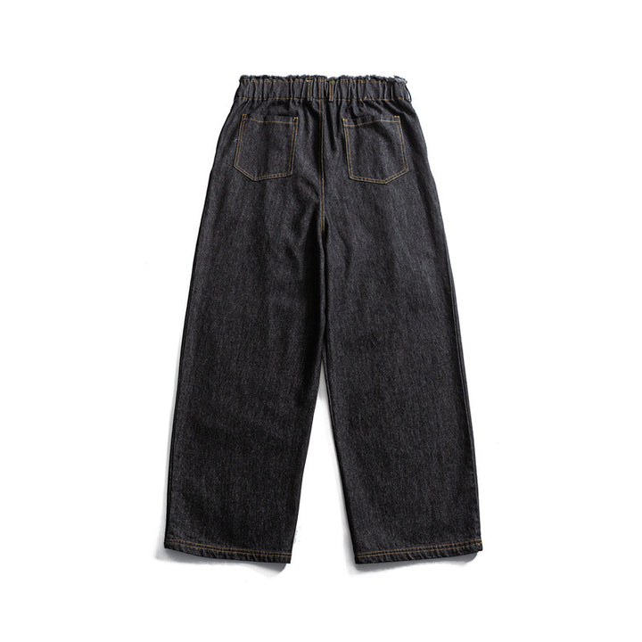 Men's Loose Denim Pants with Elastic Drawstring Waistband and Pleats Mune Fashion