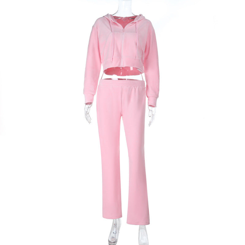 Women's Two-Piece Casual Jogging Suit with Cropped Hoodie and Bootcut Pants Mune Fashion