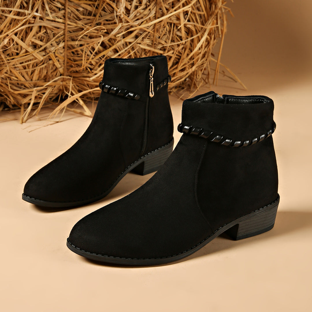 Women's Stylish Ankle Boots with Side Zipper and Chain Detail Mune Fashion