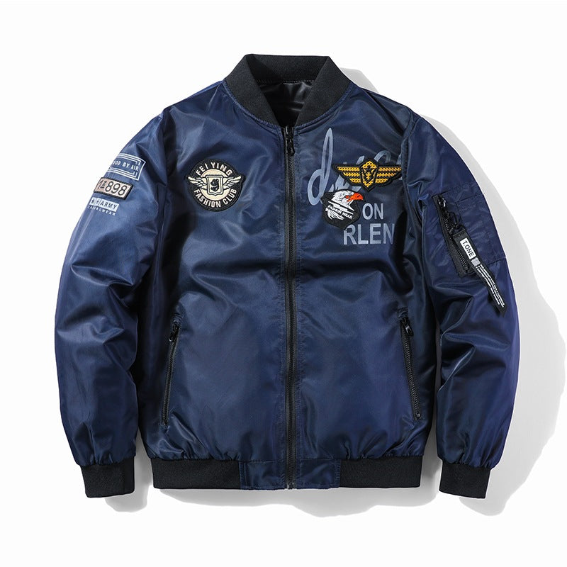 Men's Fashion Bomber Jacket with Faux Leather and Embroidery Mune Fashion