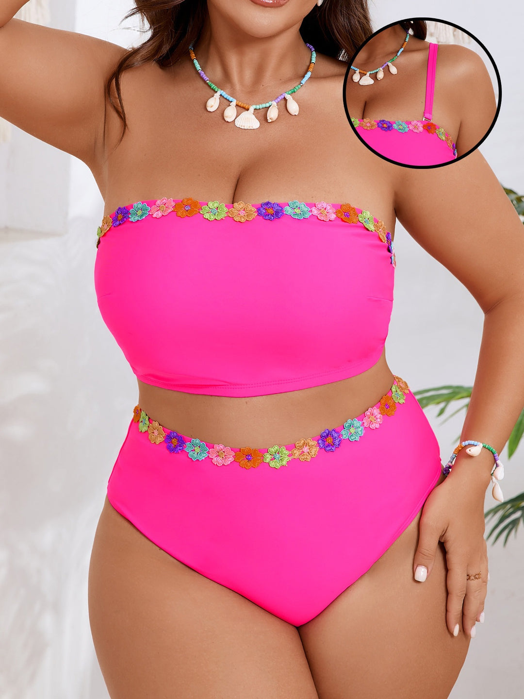 Women's Bandeau Bikini Set with Floral Accent Mune Fashion