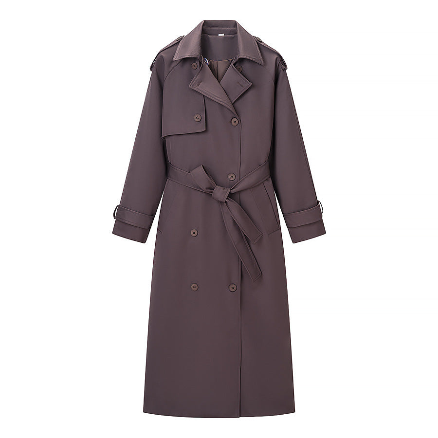 Women Longer tailored trench coat with tie belt and double-breasted button placket Mune Fashion