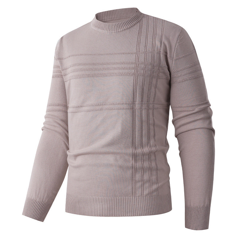 Men's fine knit pullover round neck with embossed stripe structure and slim silhouette Mune Fashion