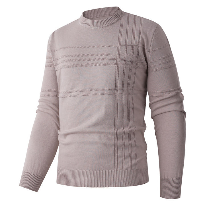 Men's fine knit pullover round neck with embossed stripe structure and slim silhouette Mune Fashion