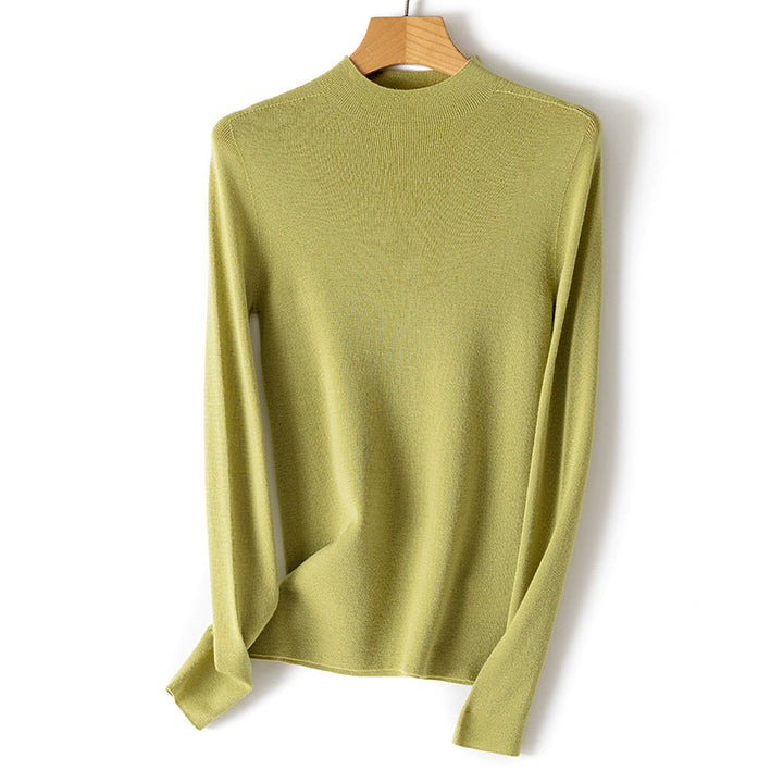 Women's Fine Stretch Fine Knit Sweater with Half Stand-Up Collar and Slim Silhouette Mune Fashion