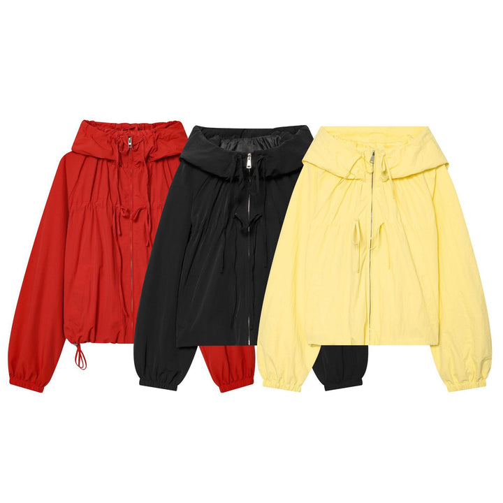 Ladies Hooded Cropped Outdoor Jacket with Drawstring and Elastic Hem Mune Fashion