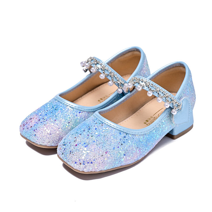 Girls Glittering Mary Jane Ballet Flats with Pearls and Bow Decor Mune Fashion