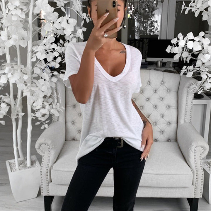 Ladies casual V-neck T-shirt with a loose fit Mune Fashion