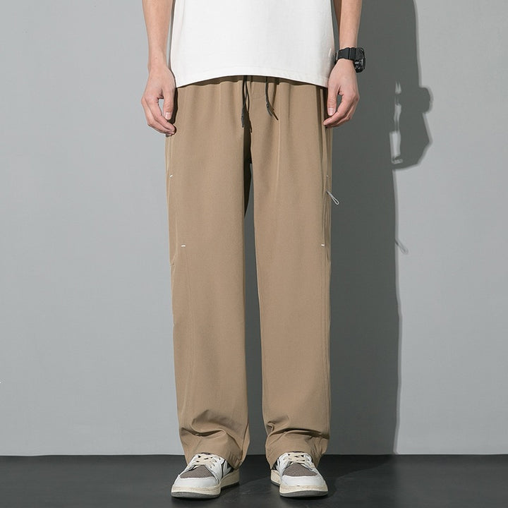 Men's Wide Relaxed Cargo Leisure Pants with Drawstring Waist & Multifunctional Pockets Mune Fashion