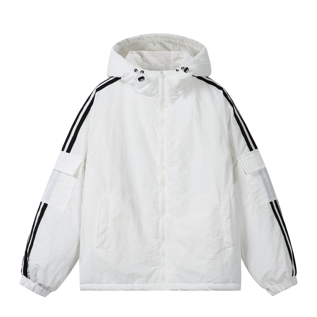 Unisex Short Boxy Padded Hooded Jacket with Sleeve Utility Pocket and Side Insertion Pockets Mune Fashion