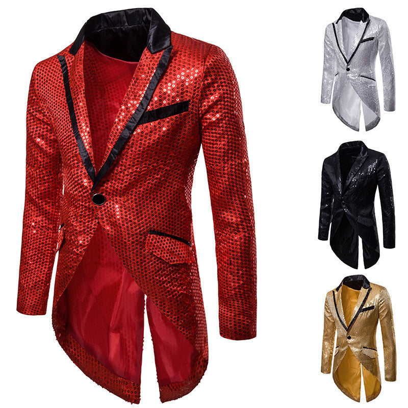 Men's elegant sequin tailcoat with swallowtail, velvet collar and tailored cut Mune Fashion
