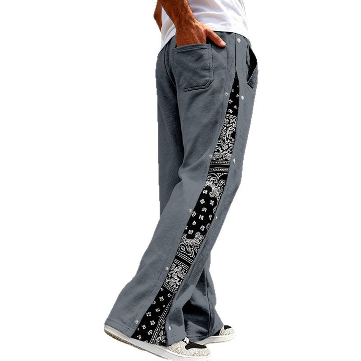 Men's loosely cut snap-front jogging pants with paisley side insert and elastic comfort waistband Mune Fashion
