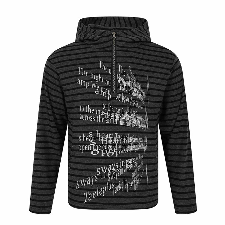 Unisex Striped Halfzip Pullover with Stand-up Collar and Typographic Front Print Mune Fashion