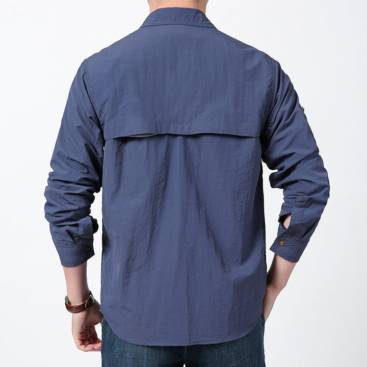 Men's ultra-lightweight utility shirt with concealed button placket, double patch chest pockets, and roll-up sleeve system Mune Fashion