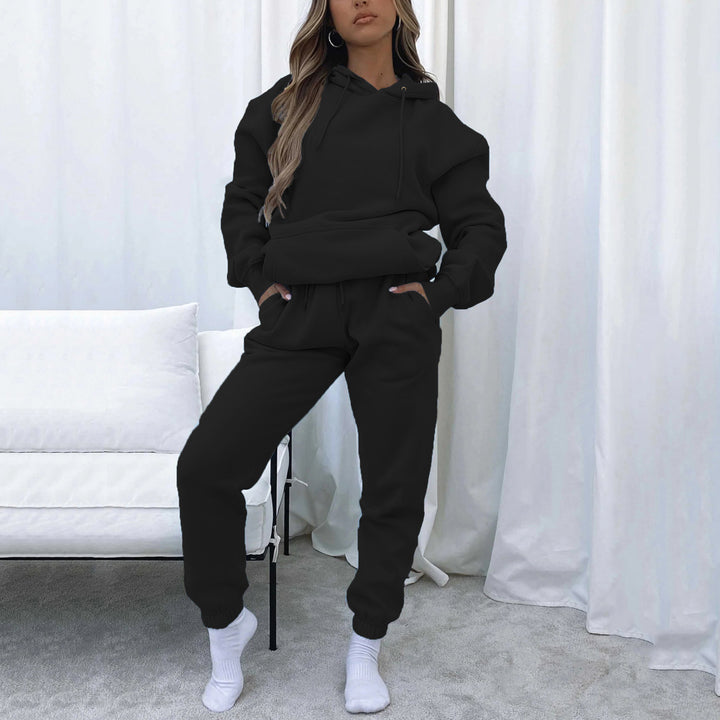 Women's Cropped Hoodie Jacket and High-Waist Jogging Pants Set made of French Terry with Elastic Waistband Mune Fashion