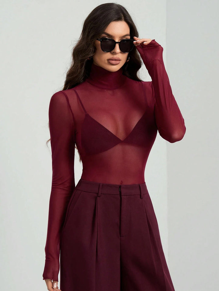 Women's Transparent Turtleneck Blouse with Figure-Shaping Cut Mune Fashion