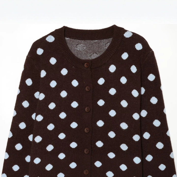 Women’s Short-Cut Dotted Fine Knit Cardigan with Ribbed Cuffs and Button Placket Mune Fashion