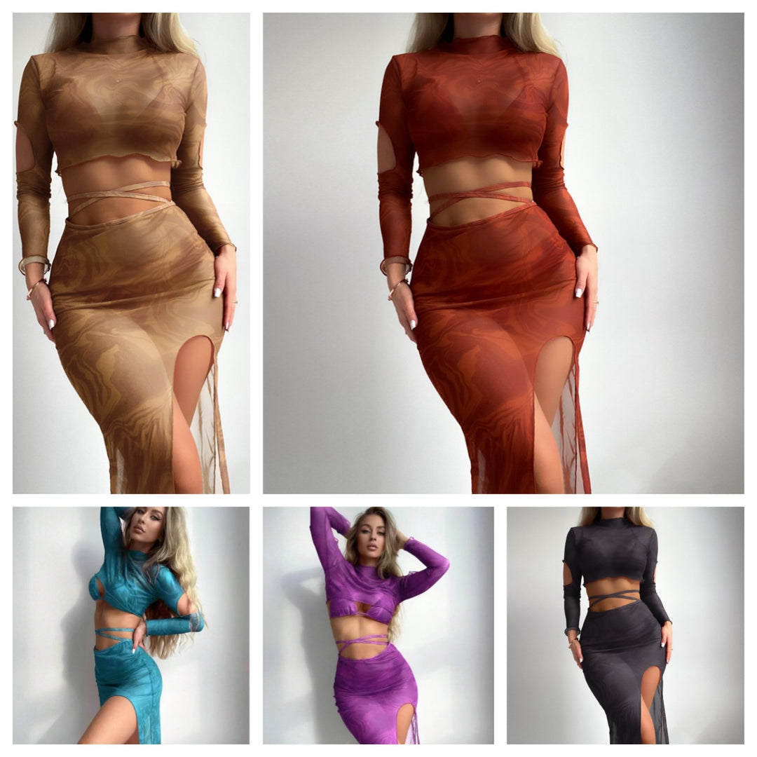 Ladies Stylish Top with Asymmetric Cut and Maxi Skirt Mune Fashion