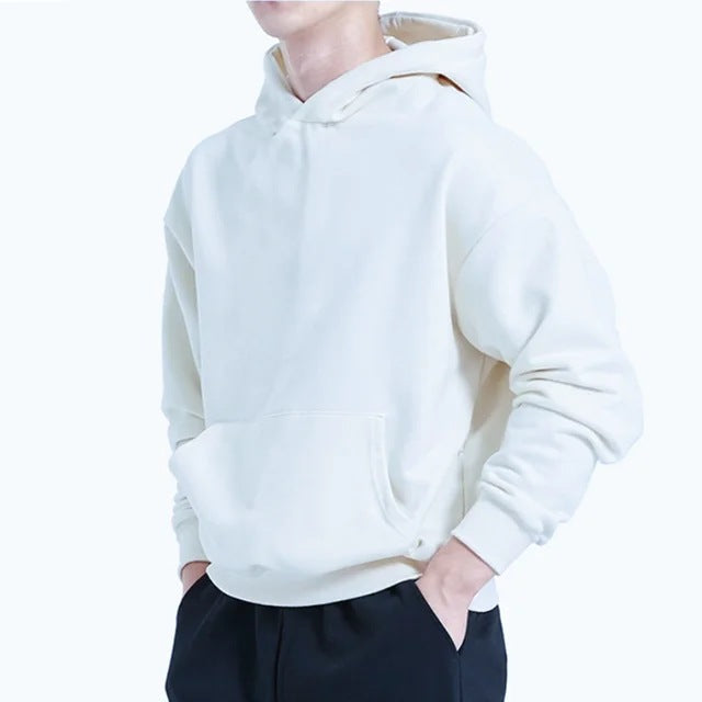 Men's heavy hooded sweatshirt in boxy cut with kangaroo pocket, ribbed hem, and soft brushed interior Mune Fashion