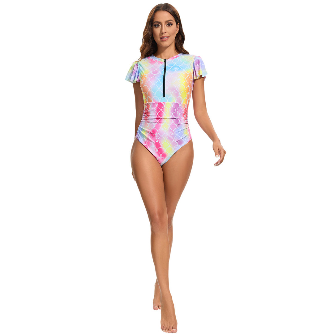 Ladies sporty jumpsuit with ruffle details and trendy fish scale pattern Mune Fashion