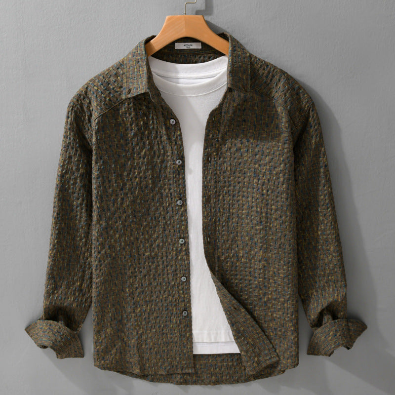 Women's Lightweight Crinkle Check Shirt in Overshirt Style with Watercolor Check and Relaxed Fit Mune Fashion