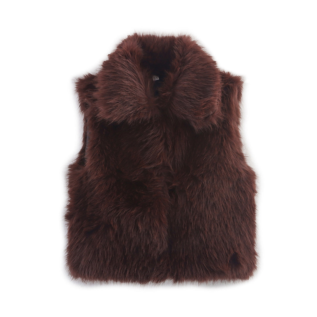 Women's Sleeveless Faux Fur Vest with Wide Shawl Collar Mune Fashion