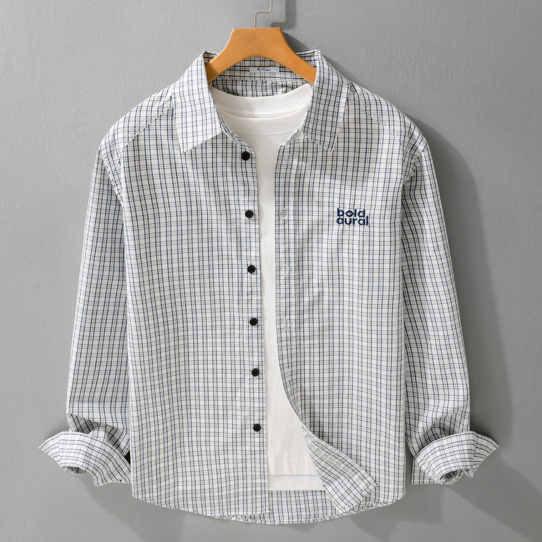 Men's cotton overshirt with fine check pattern and Kent collar Mune Fashion