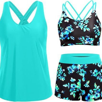 Women's sporty tankini set with floral top and shorts Mune Fashion