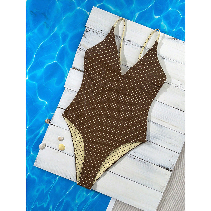 Women's One-Piece Swimsuit with Fashionable Polka Dot Pattern Mune Fashion