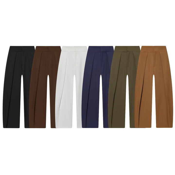 Women's Wide High Waist Pants with Front Pleats and Flowing Palazzo Silhouette Mune Fashion