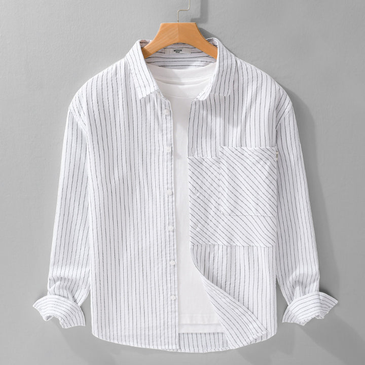 Men's pinstriped shirt in relaxed fit with diagonal chest patch Mune Fashion