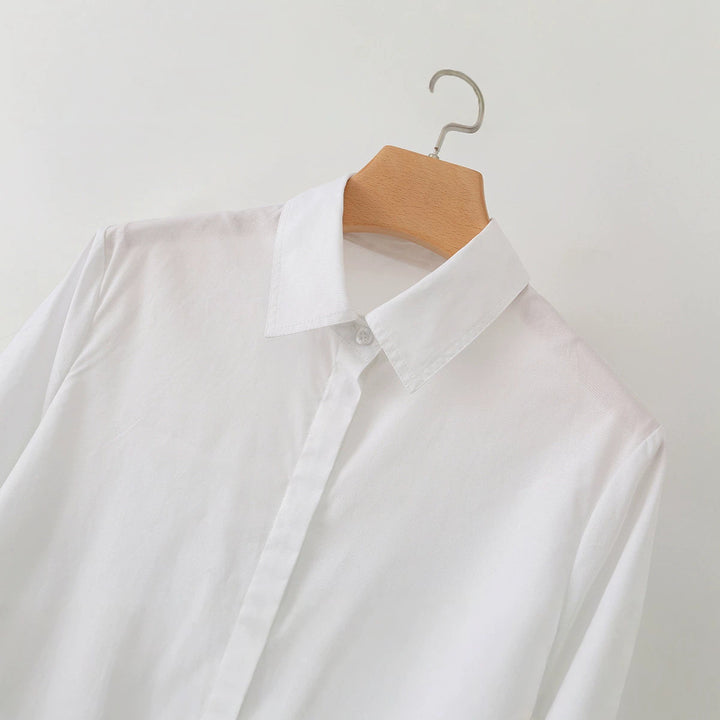 Women Asymmetric Oversized Shirt Blouse with Side Drape and Hidden Button Placket Mune Fashion